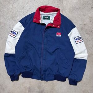 Vintage 90s Ford Racing Jacket Embroidered Patches Made in USA Blue Size XL